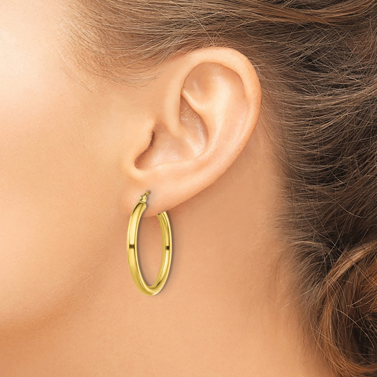 Sterling Silver Gold Plated Hoop Earrings, Classic Round Tube Design, Polished Finish for Women