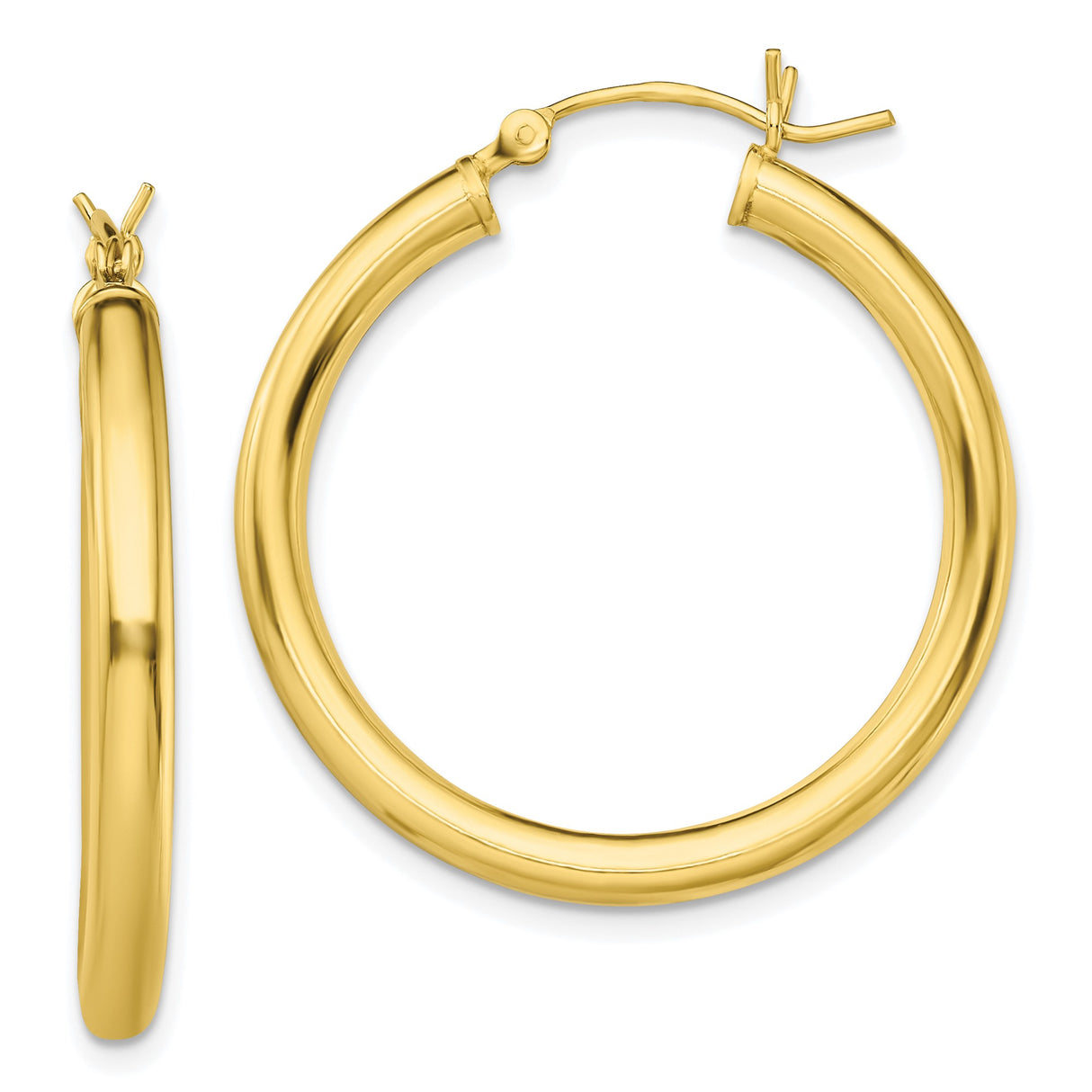 Sterling Silver Gold Plated Hoop Earrings, Classic Round Tube Design, Polished Finish for Women