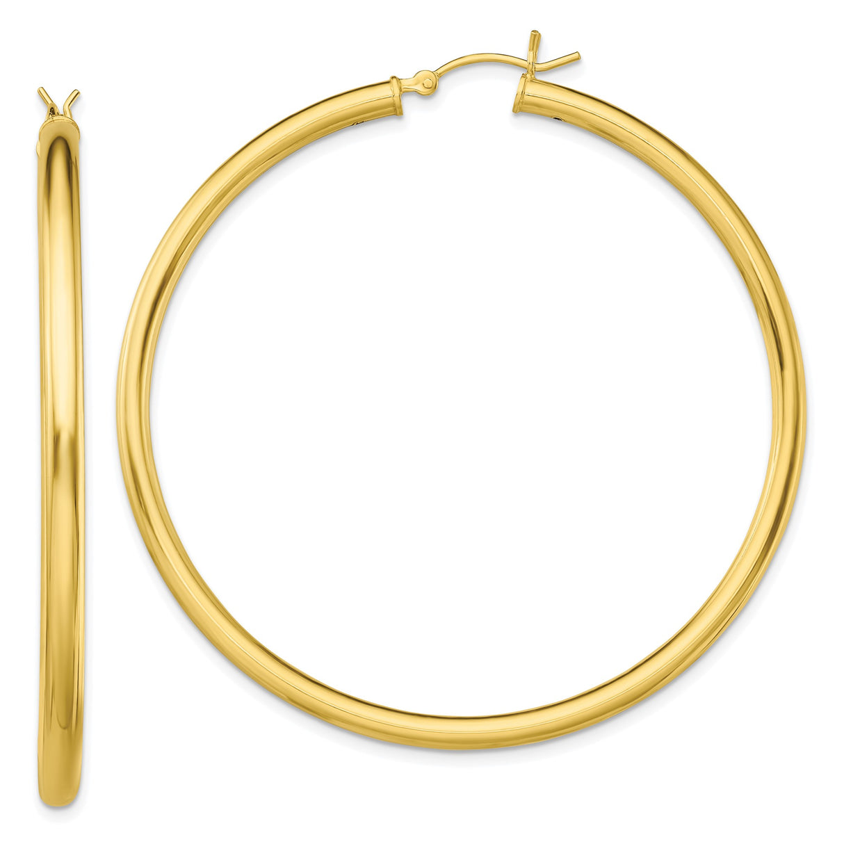Sterling Silver Large Gold Tone Hoop Earrings, Polished Finish, Minimalist Tube Design for Women