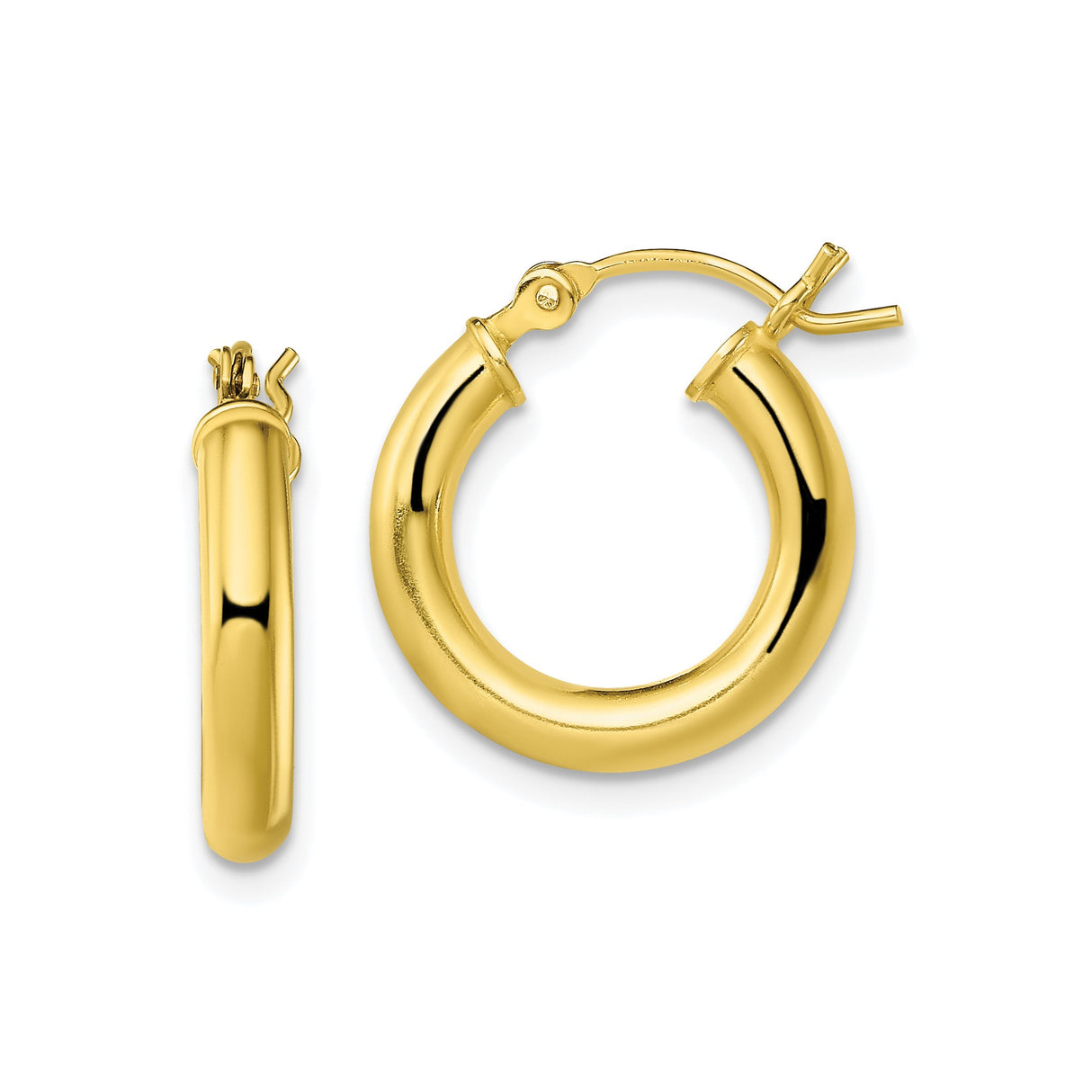 Sterling Silver Hoop Earrings, Gold Plated Round Tube Design, Lightweight Polished Style