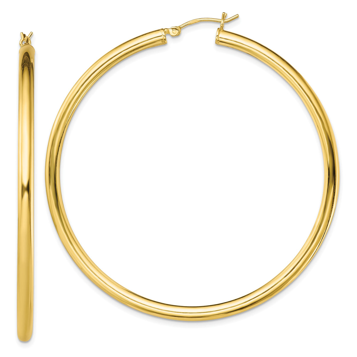 Sterling Silver Gold Plated Hoop Earrings, Large Round Smooth Polished Style for Women