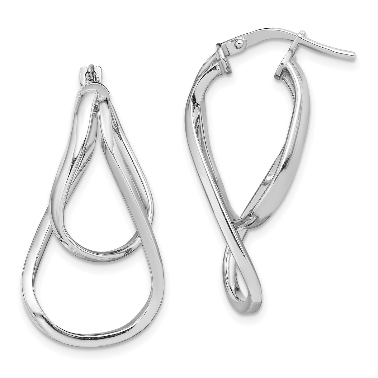 Sterling Silver Twisted Teardrop Hoop Earrings with Fluid Double Loop Design