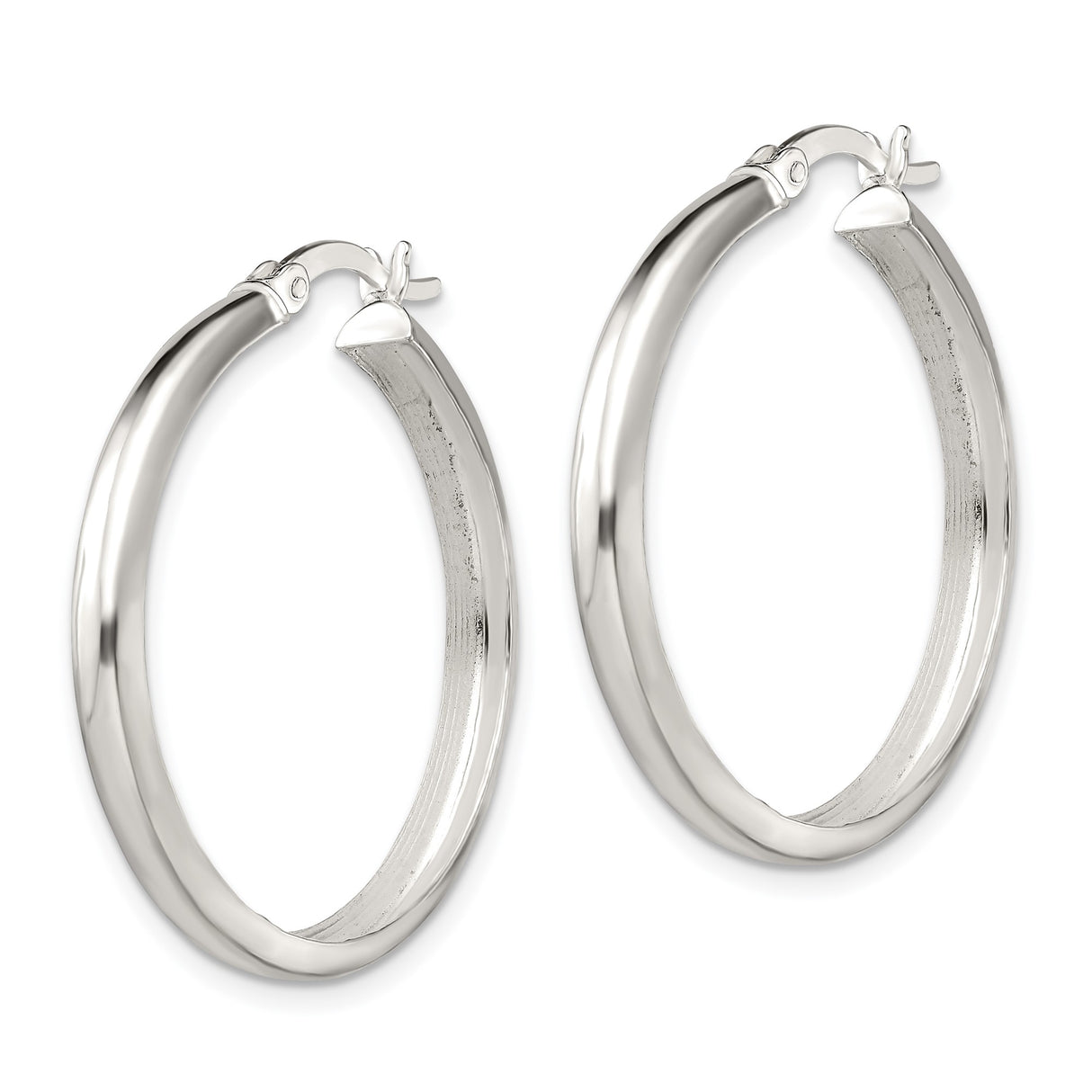 Sterling Silver Hoop Earrings, Medium Round Polished Design, Classic Minimalist Style for Women
