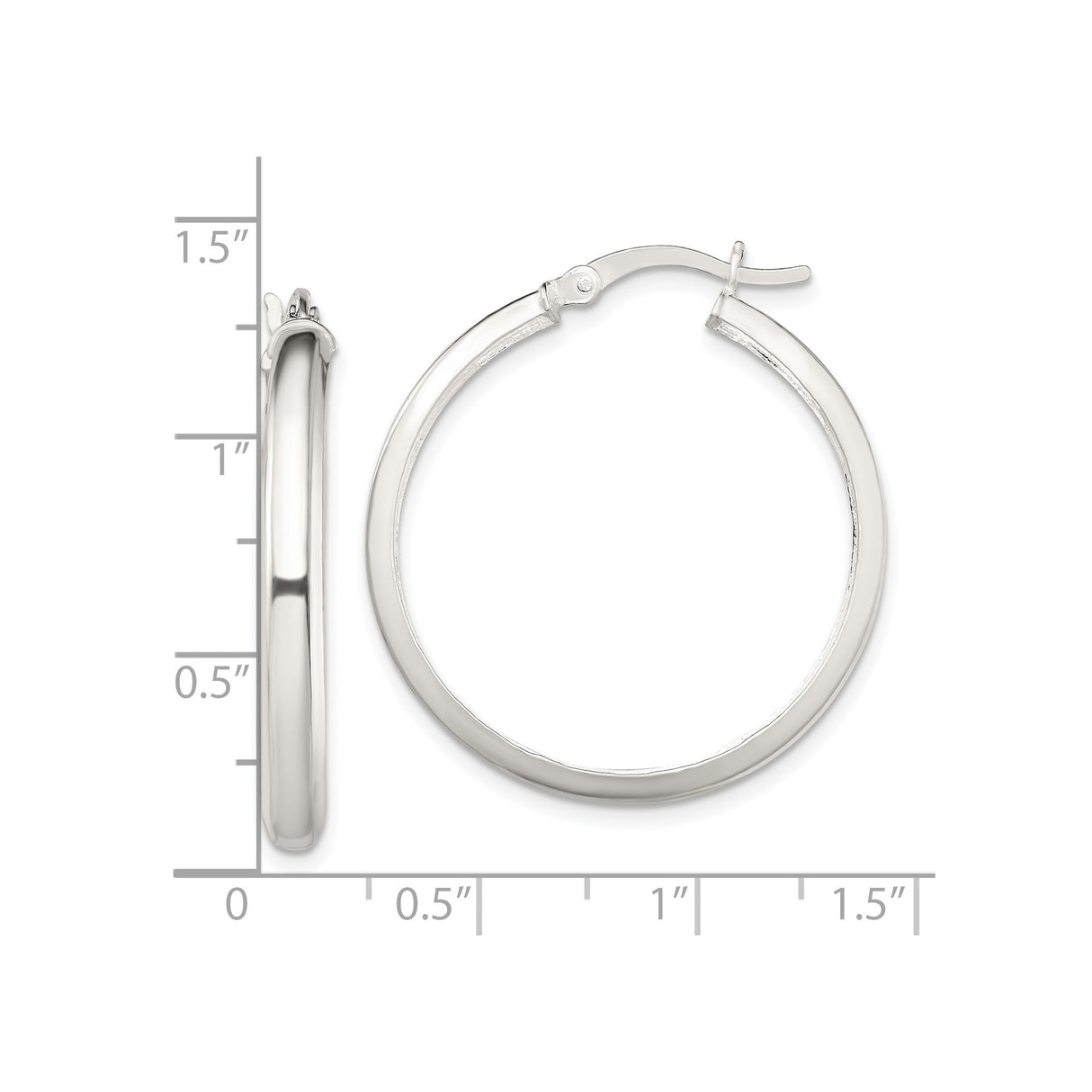 Sterling Silver Hoop Earrings, Medium Round Polished Design, Classic Minimalist Style for Women