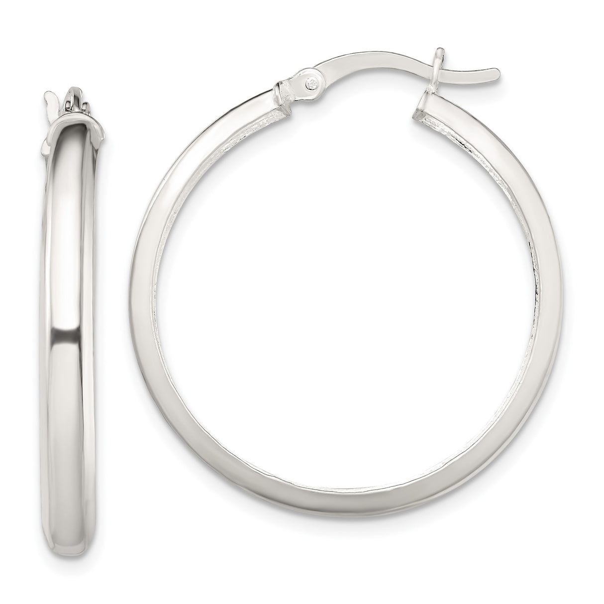 Sterling Silver Hoop Earrings, Medium Round Polished Design, Classic Minimalist Style for Women