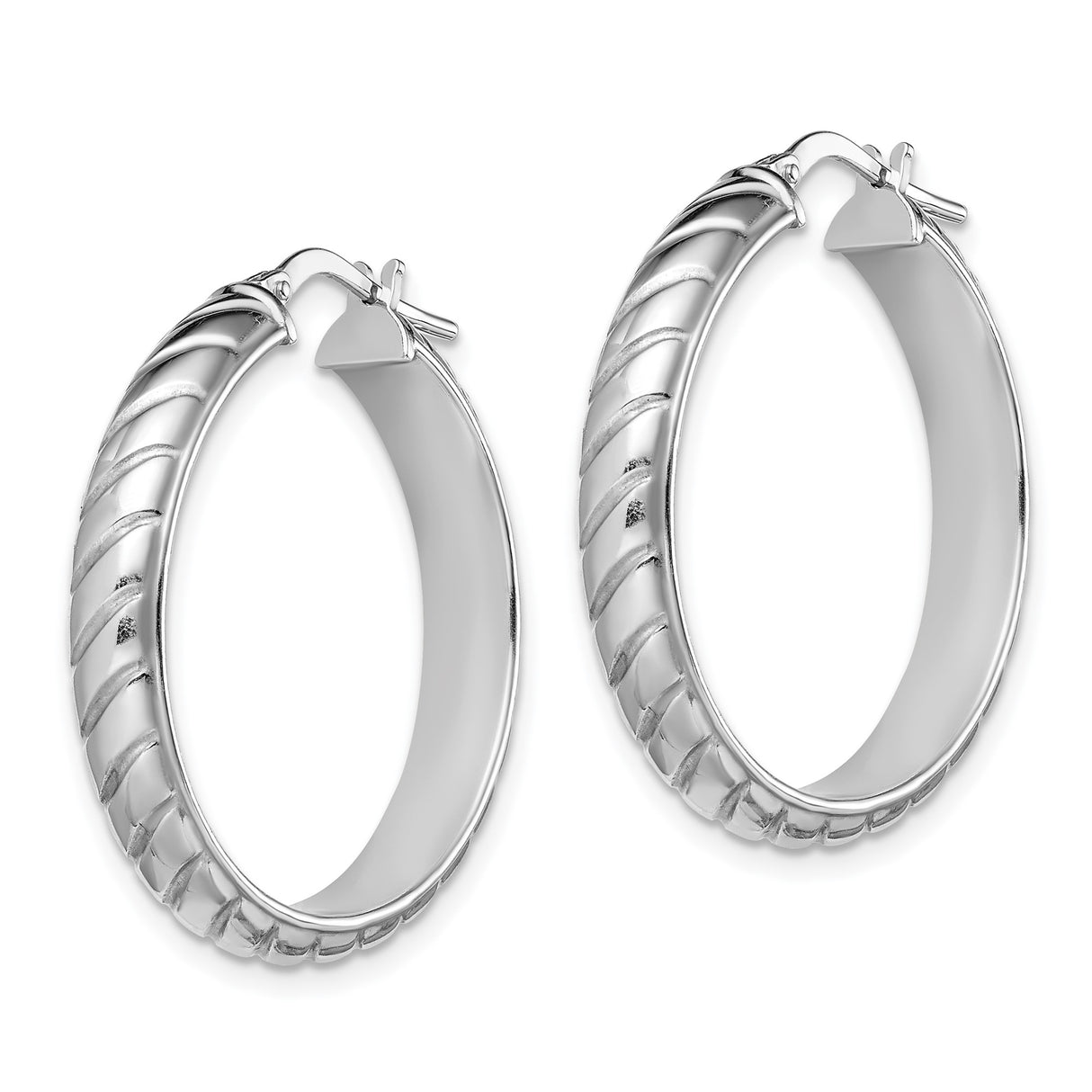 Sterling Silver Hoop Earrings with Twisted Rope Design and Polished Textured Finish