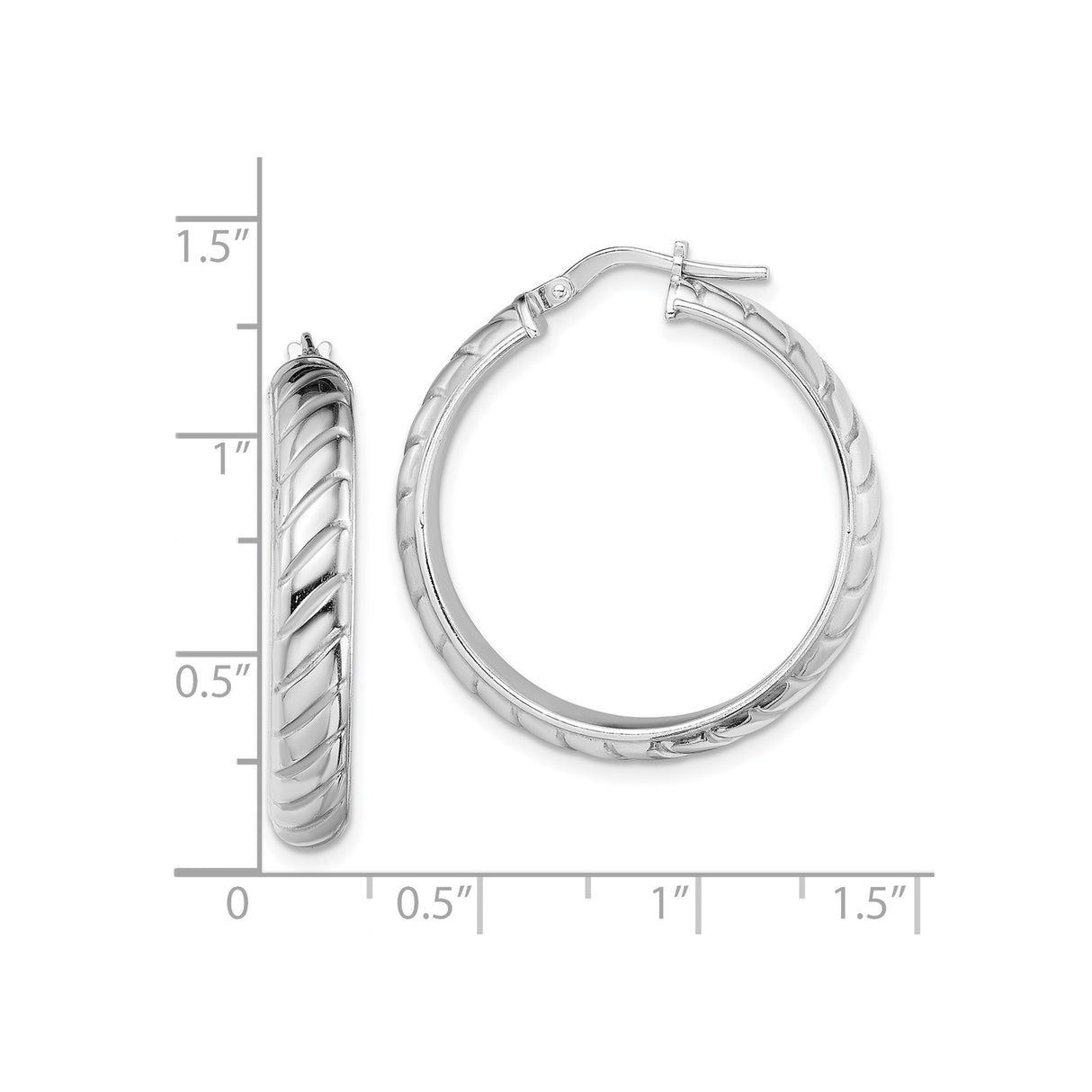 Sterling Silver Hoop Earrings with Twisted Rope Design and Polished Textured Finish