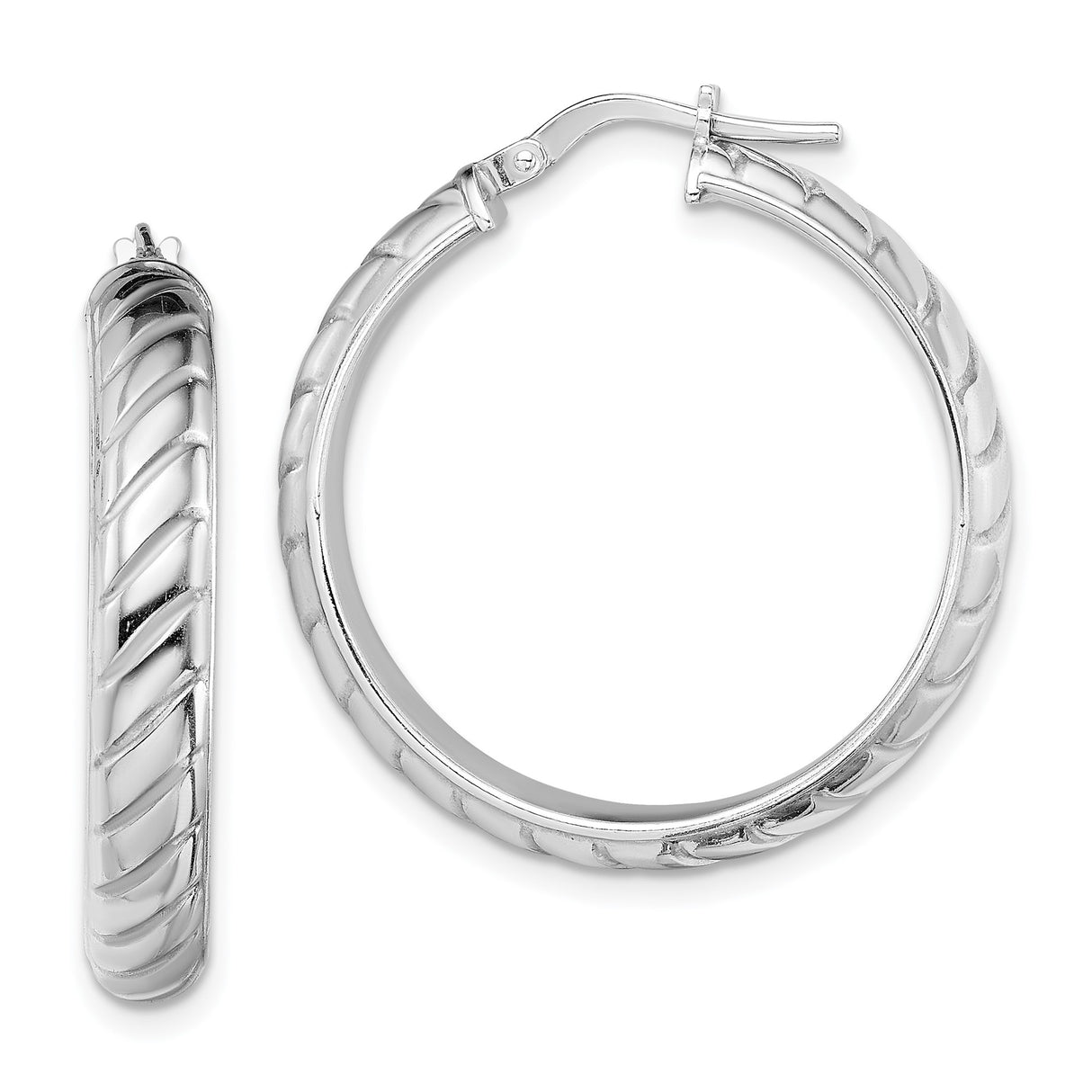 Sterling Silver Hoop Earrings with Twisted Rope Design and Polished Textured Finish