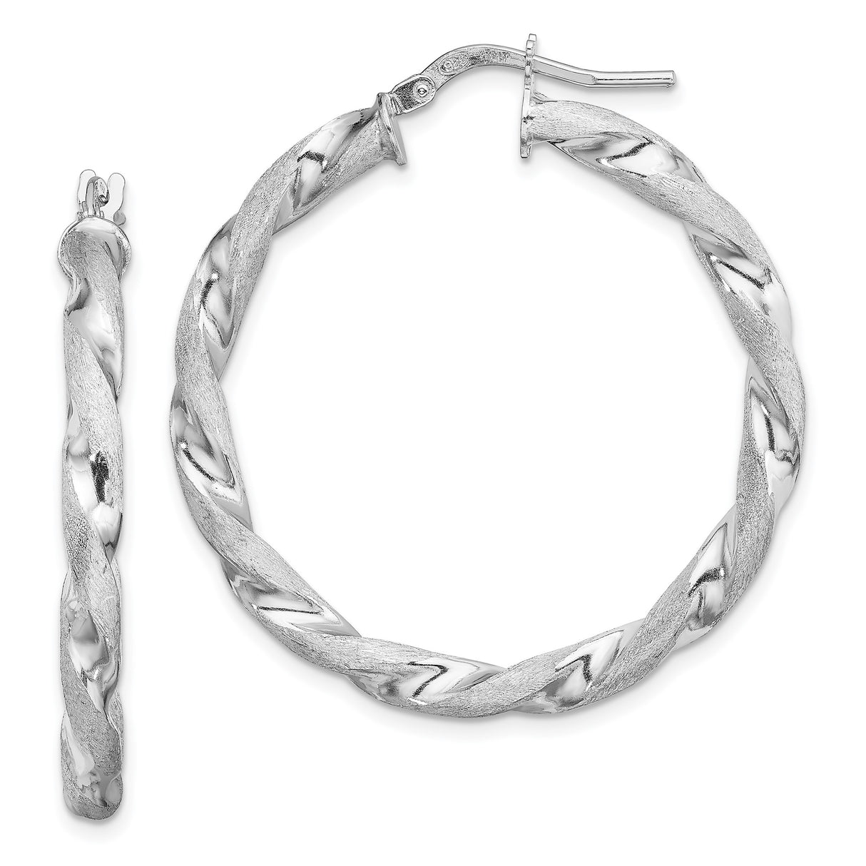Sterling Silver Twisted Hoop Earrings with Braided Matte and Polished Finish