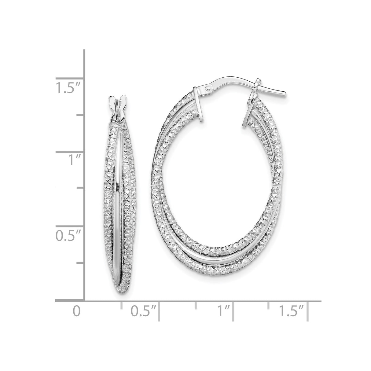 Sterling Silver Layered Oval Hoop Earrings with Textured and Diamond Cut Detailing