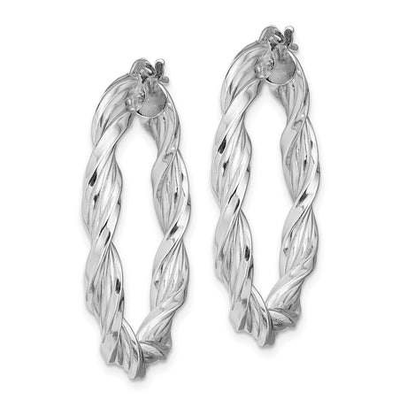 Sterling Silver Twisted Hoop Earrings with Polished Rope Design and Textured Finish