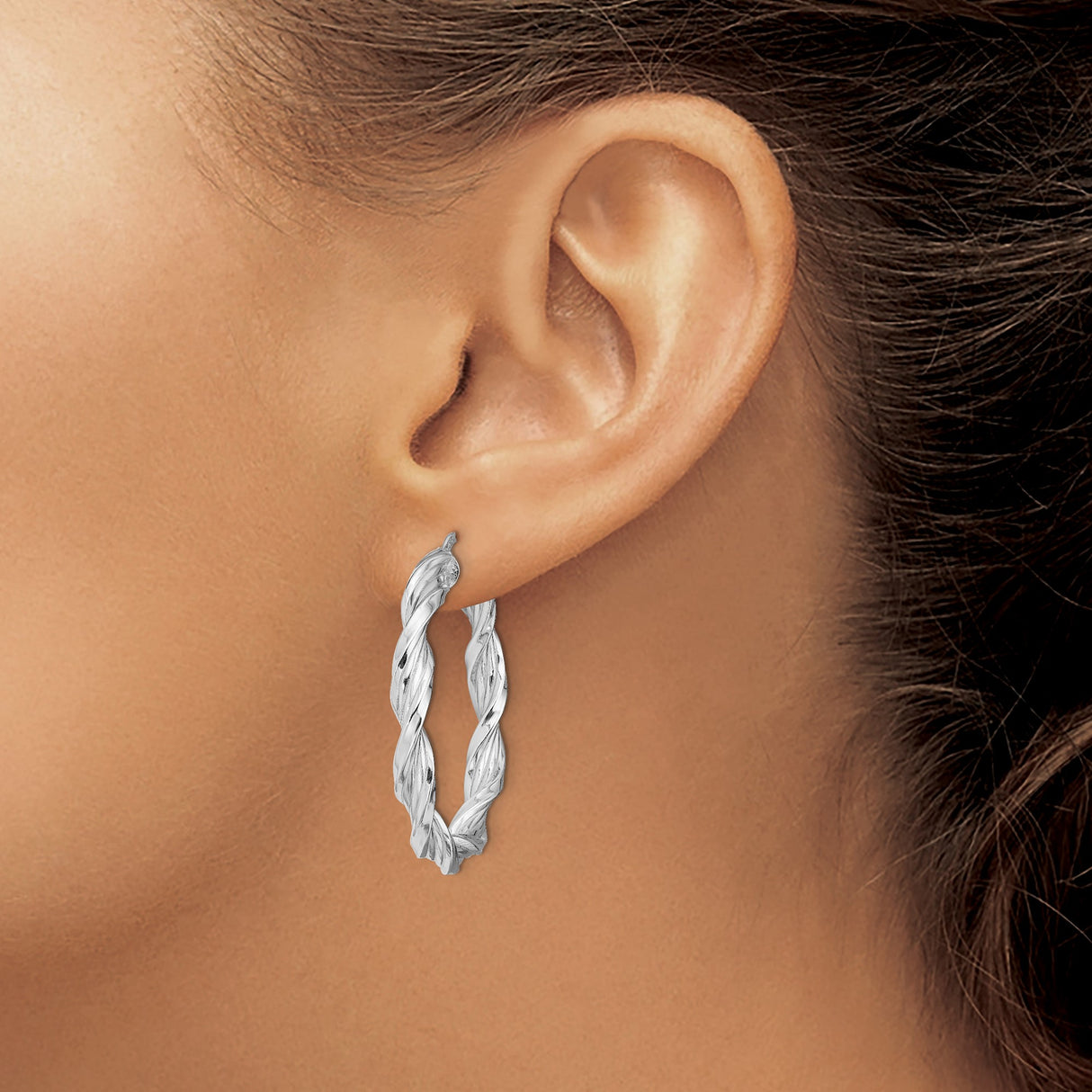 Sterling Silver Twisted Hoop Earrings with Polished Rope Design and Textured Finish