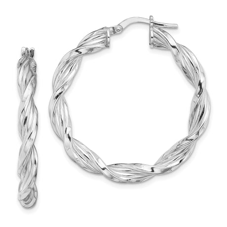 Sterling Silver Twisted Hoop Earrings with Polished Rope Design and Textured Finish