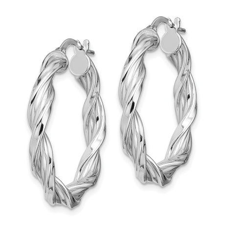 Sterling Silver Twisted Hoop Earrings with Polished Rope Design for Women