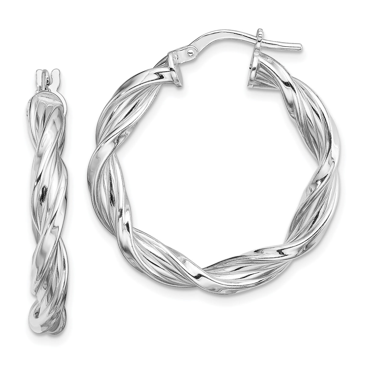 Sterling Silver Twisted Hoop Earrings with Polished Rope Design for Women