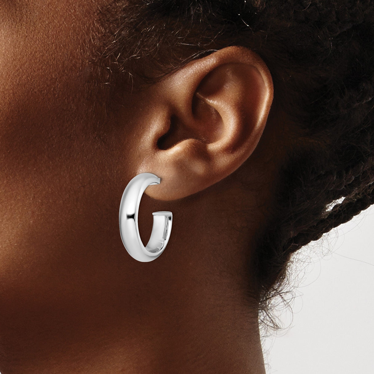 Sterling Silver Hoop Earrings with Cubic Zirconia, Rhodium Plated Minimalist Round Design