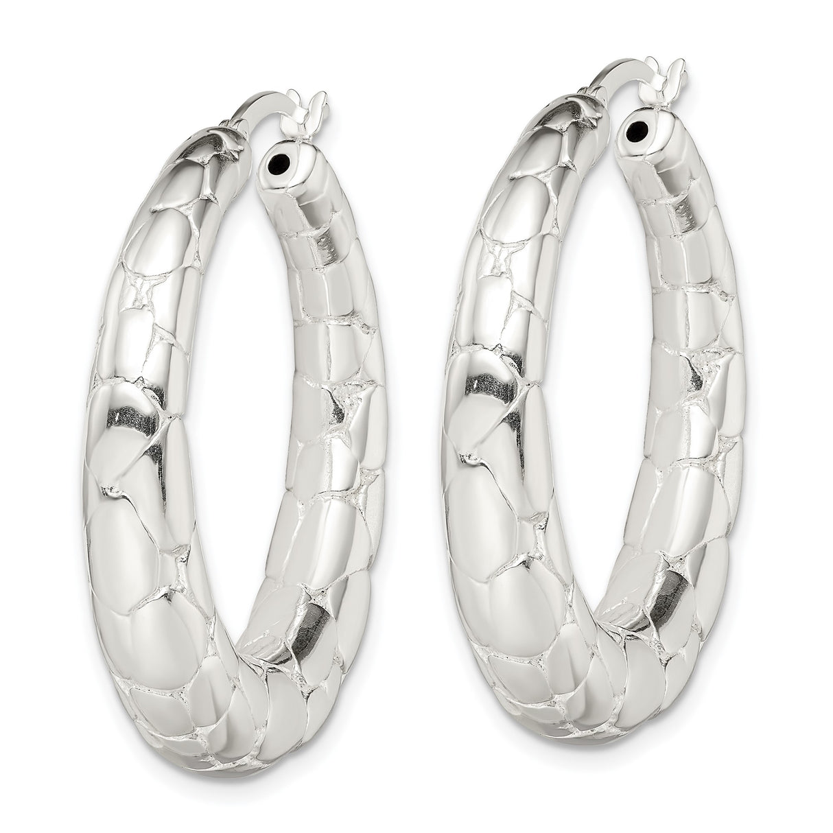 Sterling Silver Hoop Earrings with Segmented Scale Texture, Reptile Pattern Design