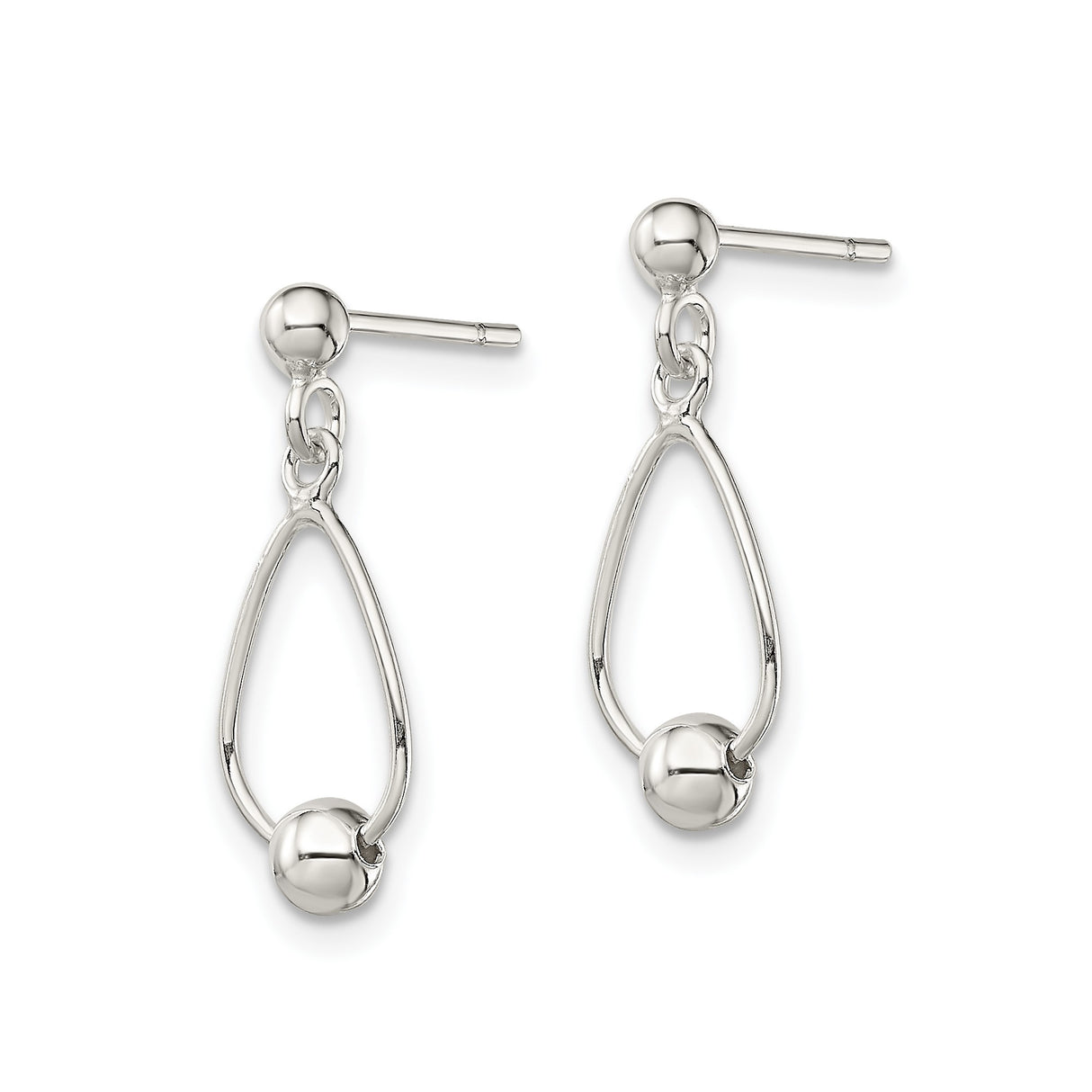 Sterling Silver Dangle Earrings with Open Teardrop Design and Ball Accent