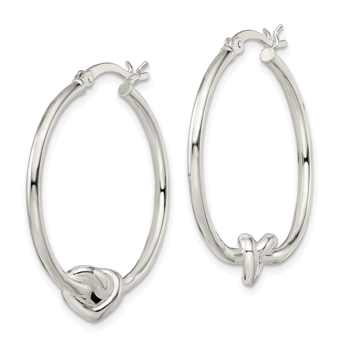 Sterling Silver Hoop Earrings with Heart Knot Design for Women