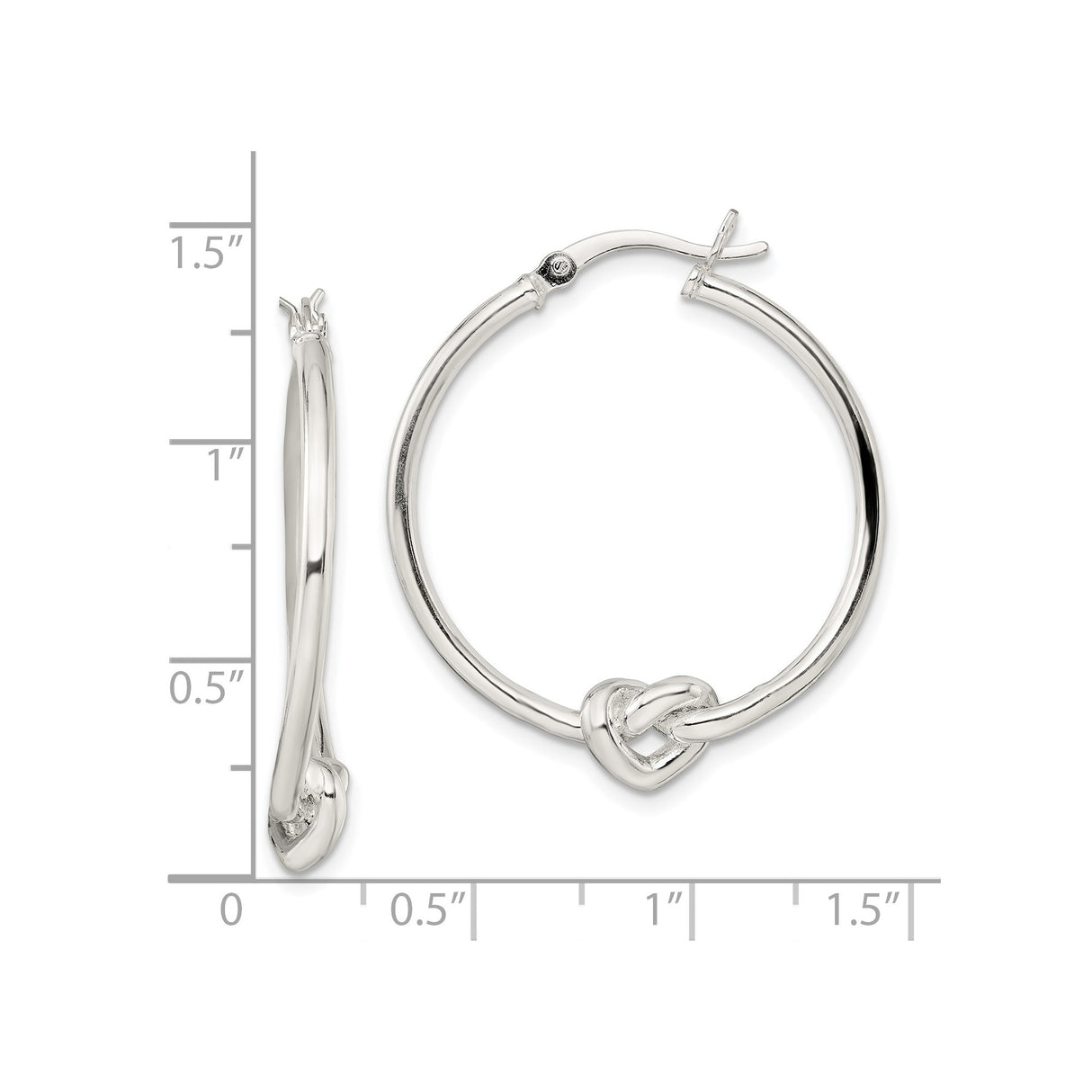 Sterling Silver Hoop Earrings with Heart Knot Design for Women