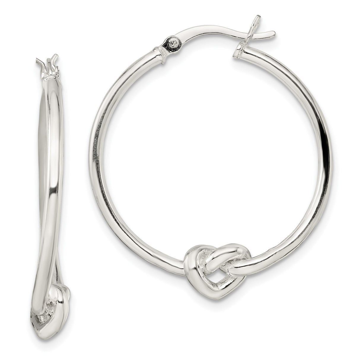 Sterling Silver Hoop Earrings with Heart Knot Design for Women