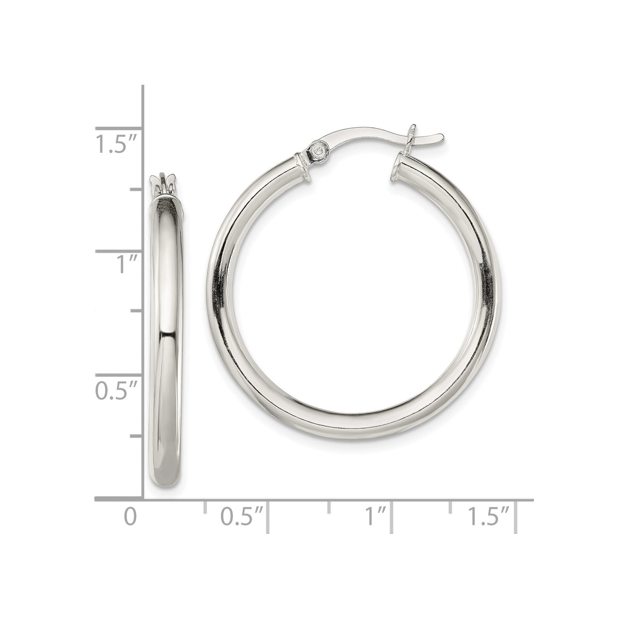 Sterling Silver Hoop Earrings, Polished Round Design with Latch Back Closure, Lightweight Minimalist Style