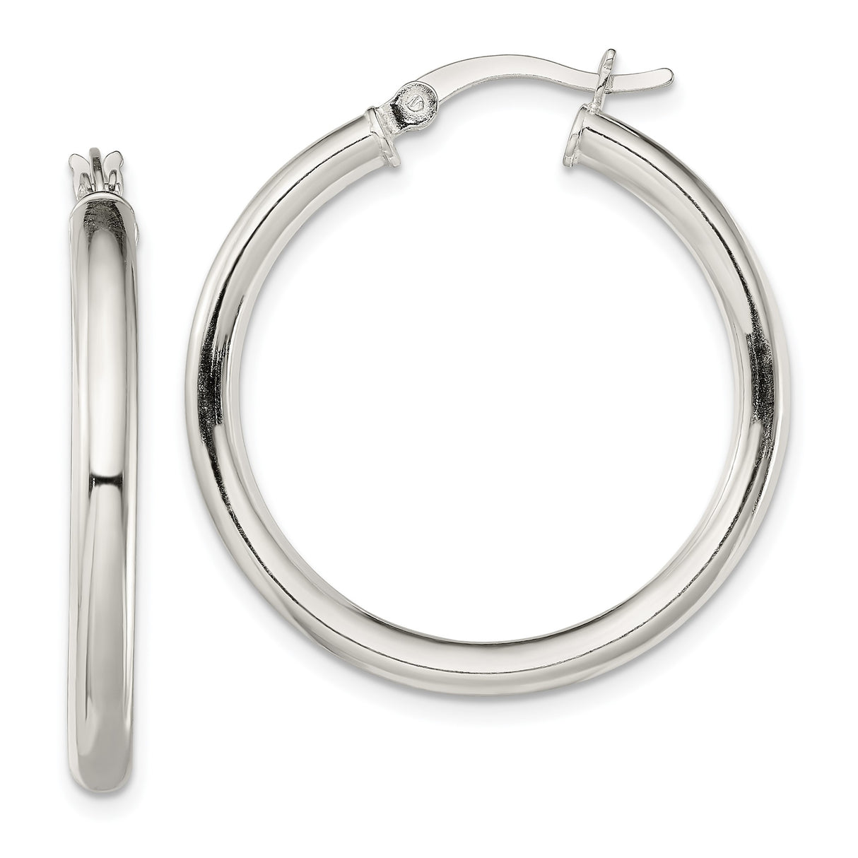 Sterling Silver Hoop Earrings, Polished Round Design with Latch Back Closure, Lightweight Minimalist Style