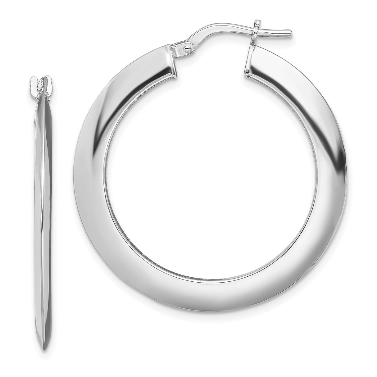 Sterling Silver Hoop Earrings, Large Rounded Dome Design, High Polish Minimalist Style