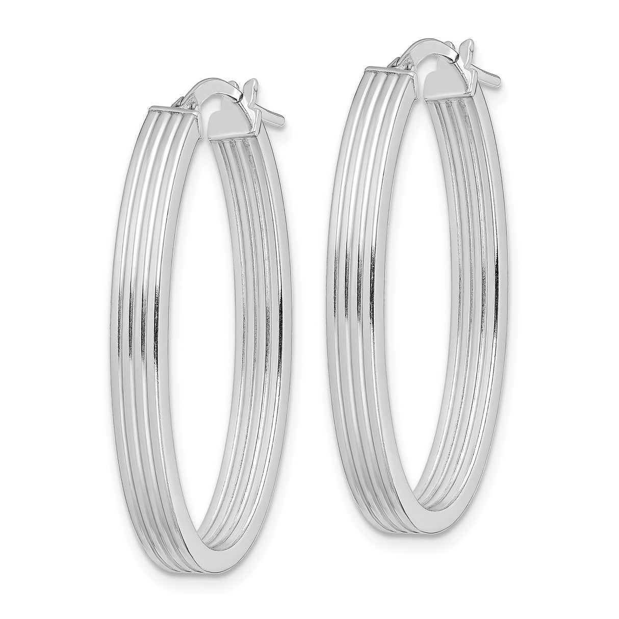 Sterling Silver Oval Hoop Earrings with Sleek Ribbed Texture, Lightweight Modern Design for Women