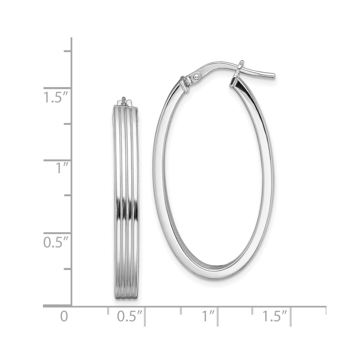 Sterling Silver Oval Hoop Earrings with Sleek Ribbed Texture, Lightweight Modern Design for Women