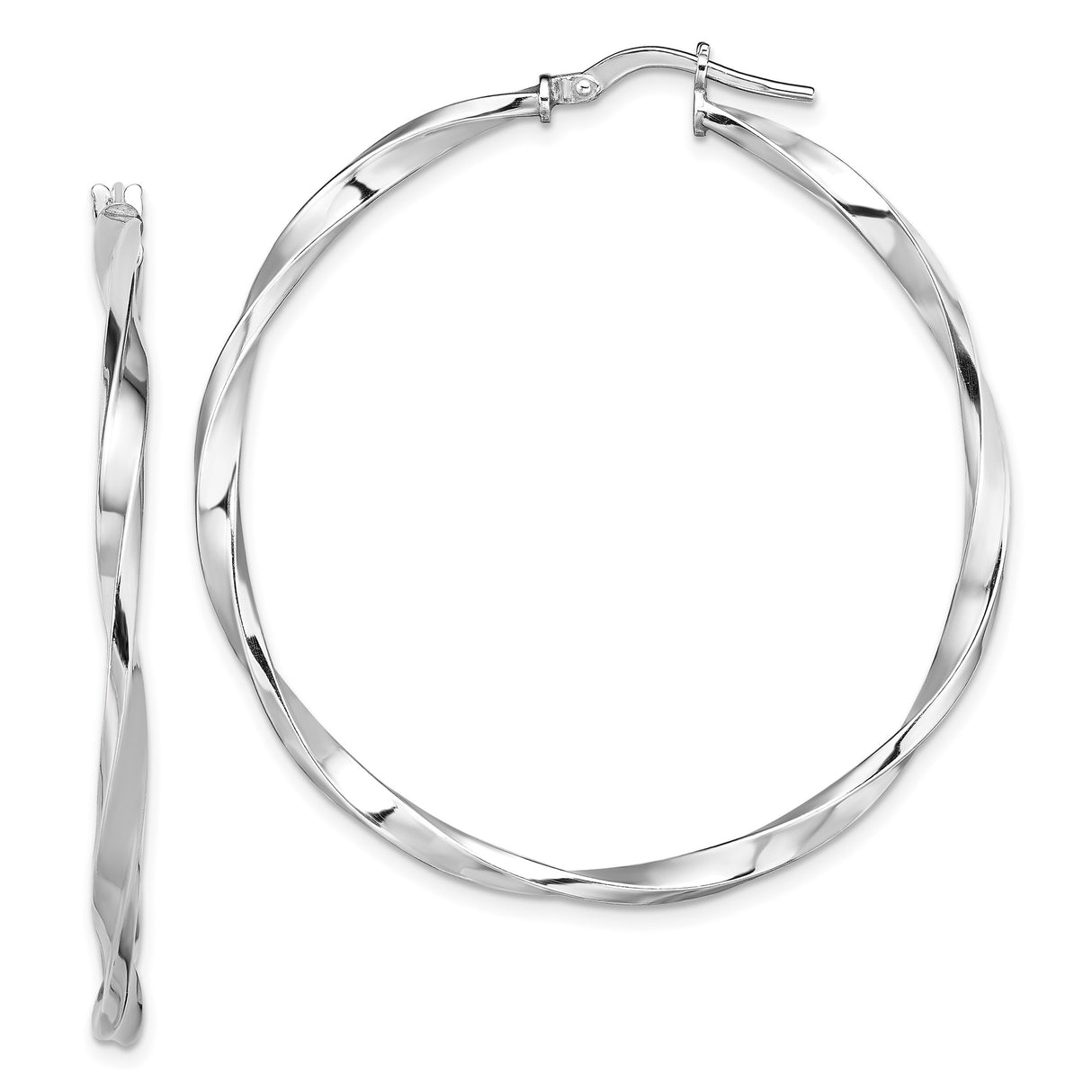 Sterling Silver Hoop Earrings with Twisted Spiral Design, Lightweight High-Polish Finish for Women