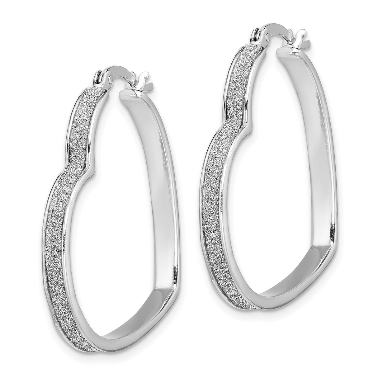 Sterling Silver Heart Hoop Earrings with Polished Finish and Shimmer Texture for Women