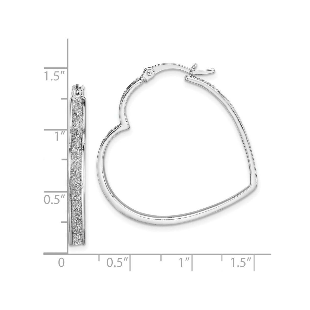Sterling Silver Heart Hoop Earrings with Polished Finish and Shimmer Texture for Women