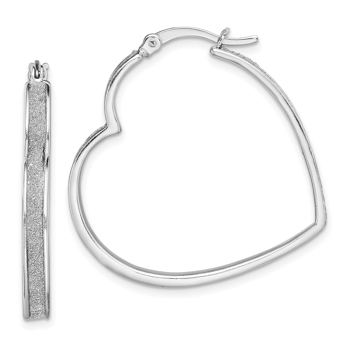 Sterling Silver Heart Hoop Earrings with Polished Finish and Shimmer Texture for Women