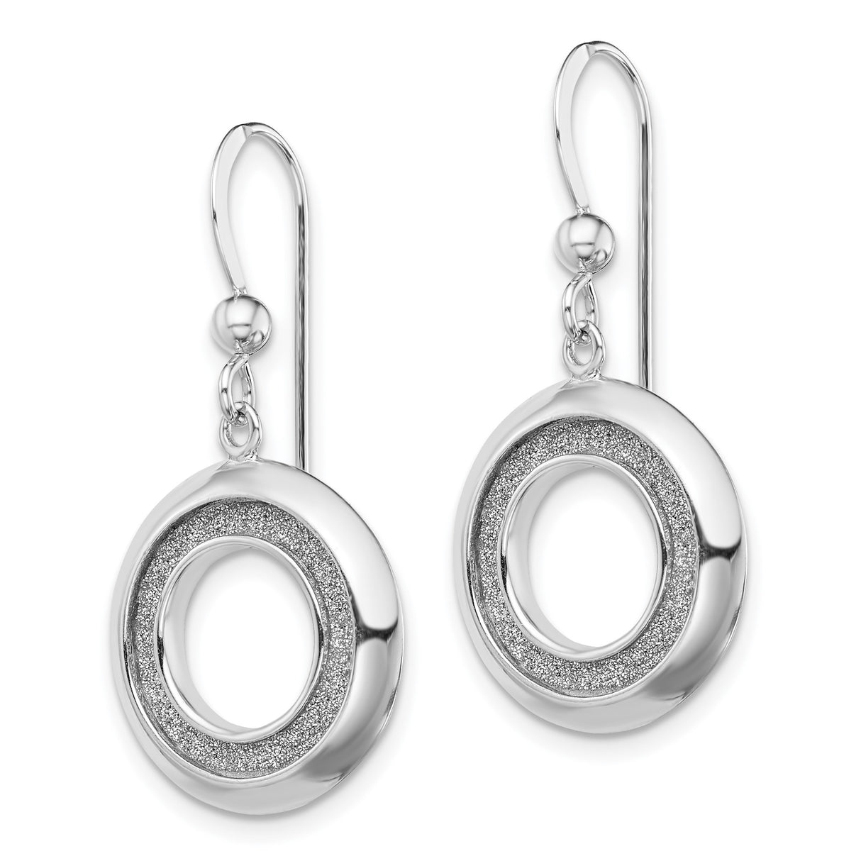 Sterling Silver Dangle Earrings with Open Circle Design and Textured Finish