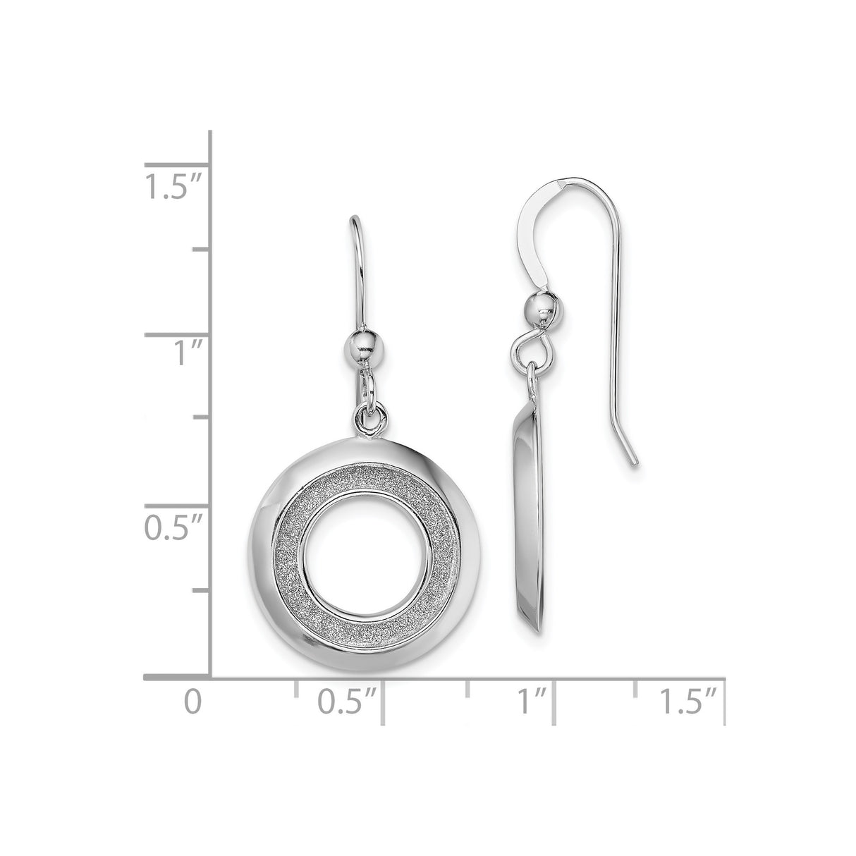 Sterling Silver Dangle Earrings with Open Circle Design and Textured Finish