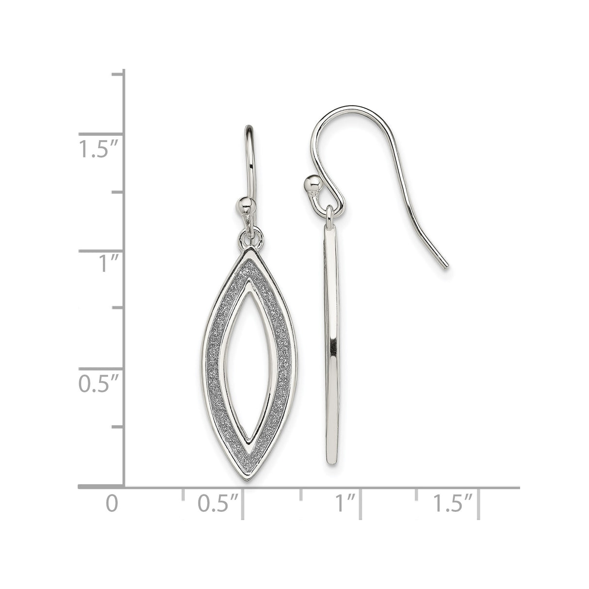 Sterling Silver Dangle Earrings with Double Open Leaf Design and Textured Inner Border