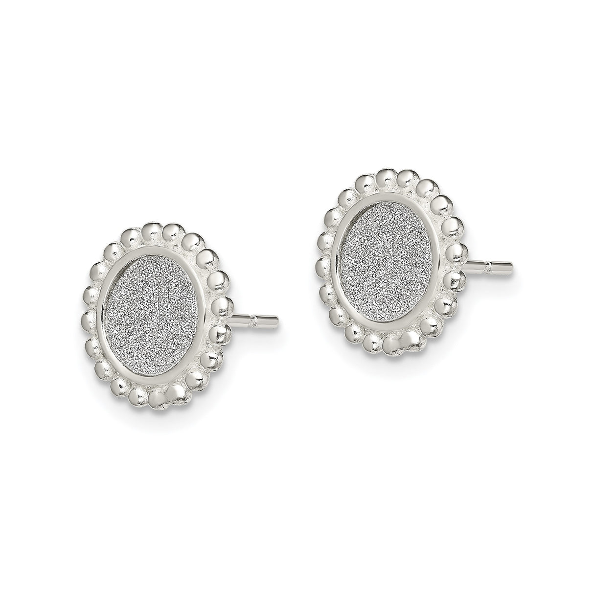 Sterling Silver Round Stud Earrings with Textured Center and Beaded Edge