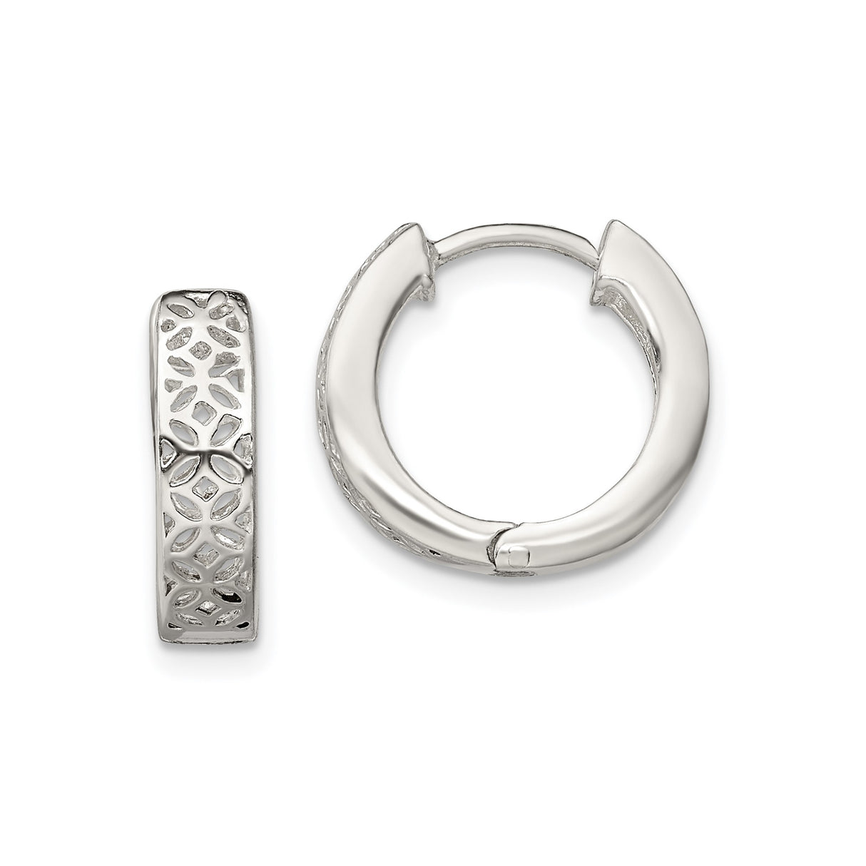 Sterling Silver Floral Cutout Hoop Earrings, Lightweight Openwork Mosaic Design