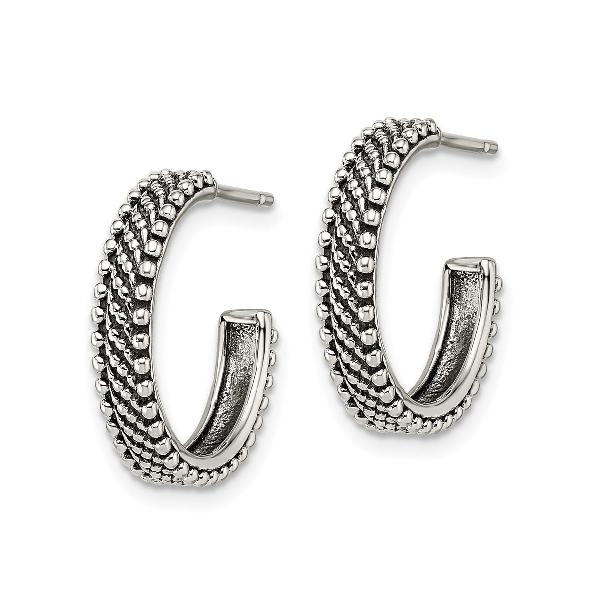 Sterling Silver Hoop Earrings with Beaded Edge and Twisted Rope Design, Vintage Boho Style