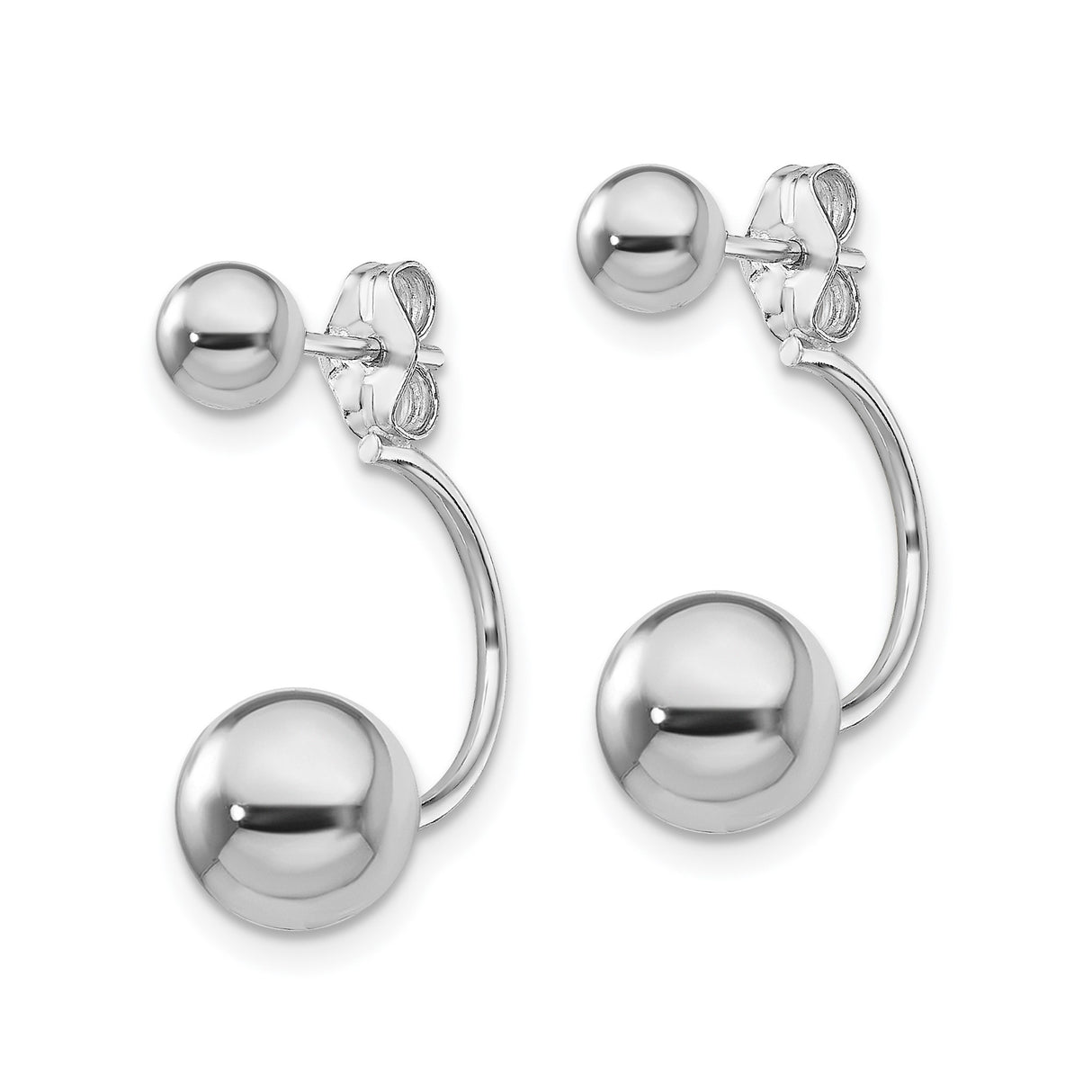 Sterling Silver Front-Back Stud Earrings, Polished Ball Design, Minimalist Unisex Style