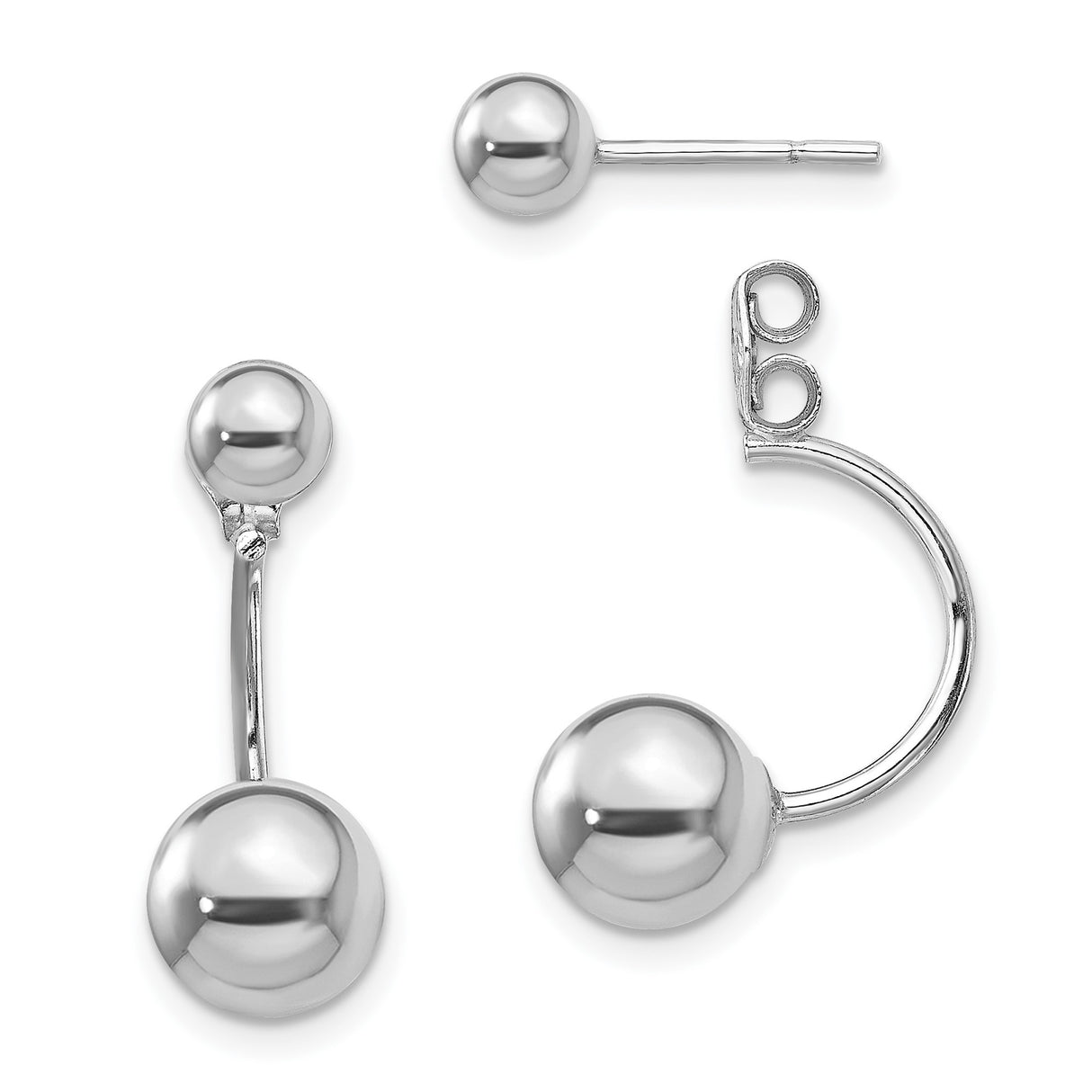 Sterling Silver Front-Back Stud Earrings, Polished Ball Design, Minimalist Unisex Style