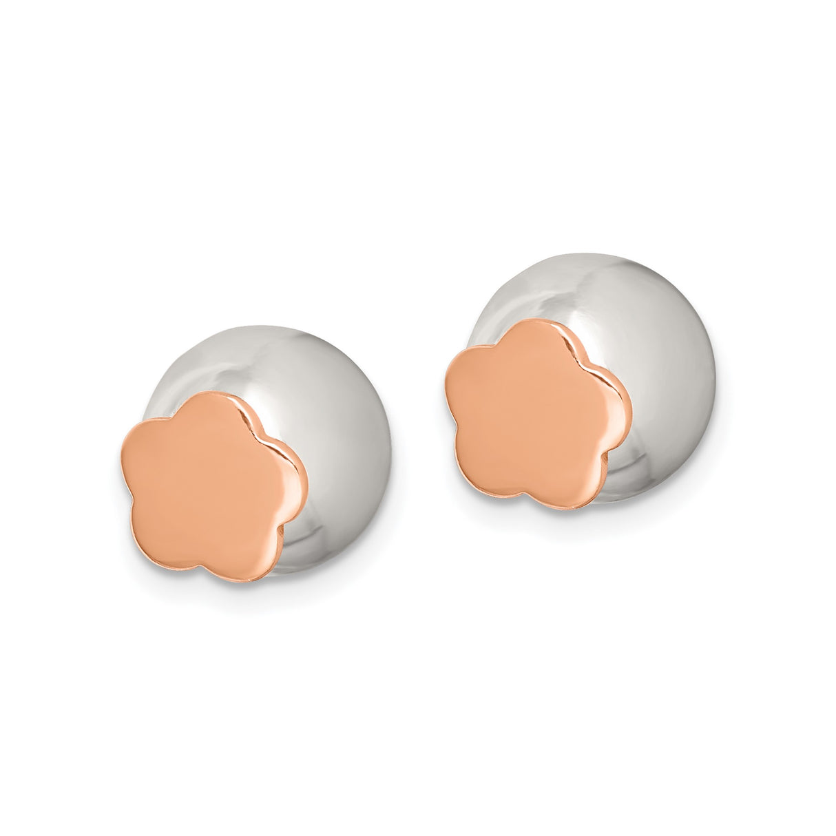Sterling Silver Stud Earrings, Two-Tone Rose Tone Flower Design for Women