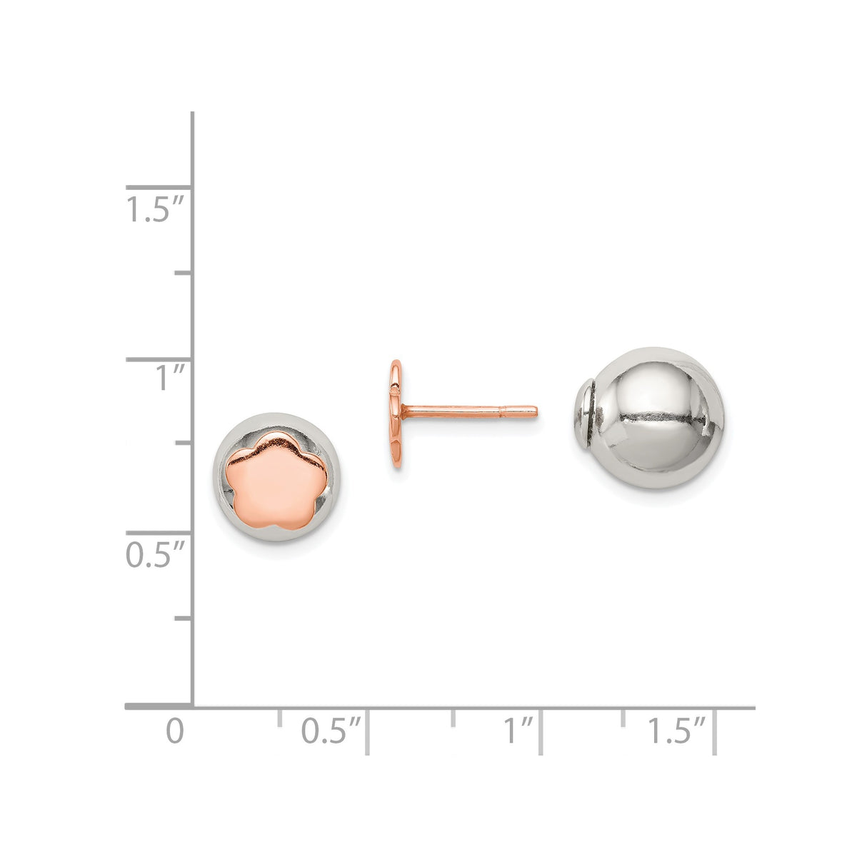 Sterling Silver Stud Earrings, Two-Tone Rose Tone Flower Design for Women