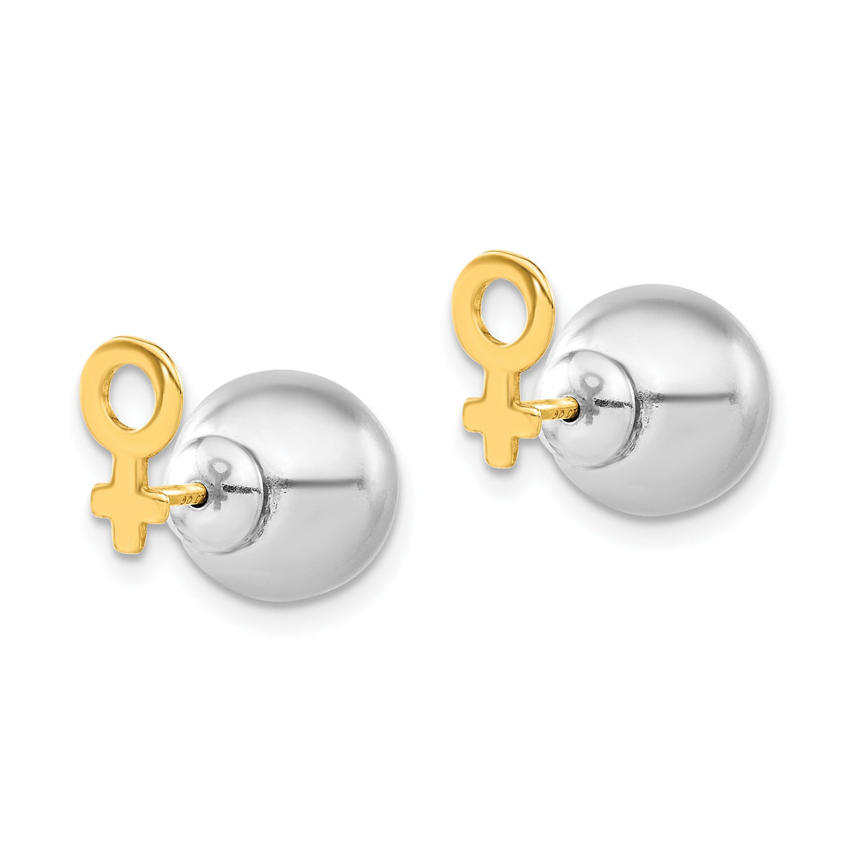 Sterling Silver Stud Earrings with Gold Plated Female Symbol, Feminist Empowerment Design