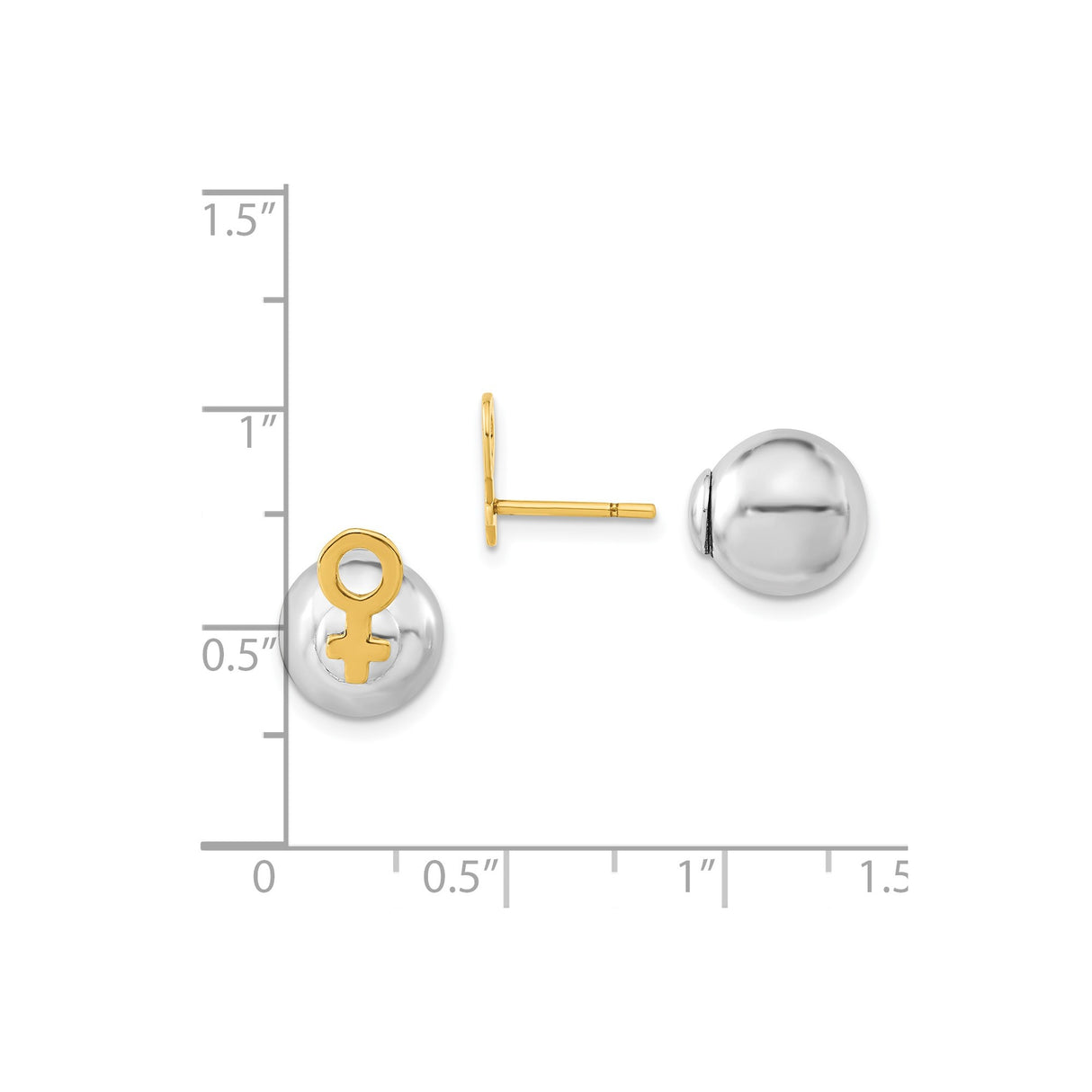 Sterling Silver Stud Earrings with Gold Plated Female Symbol, Feminist Empowerment Design