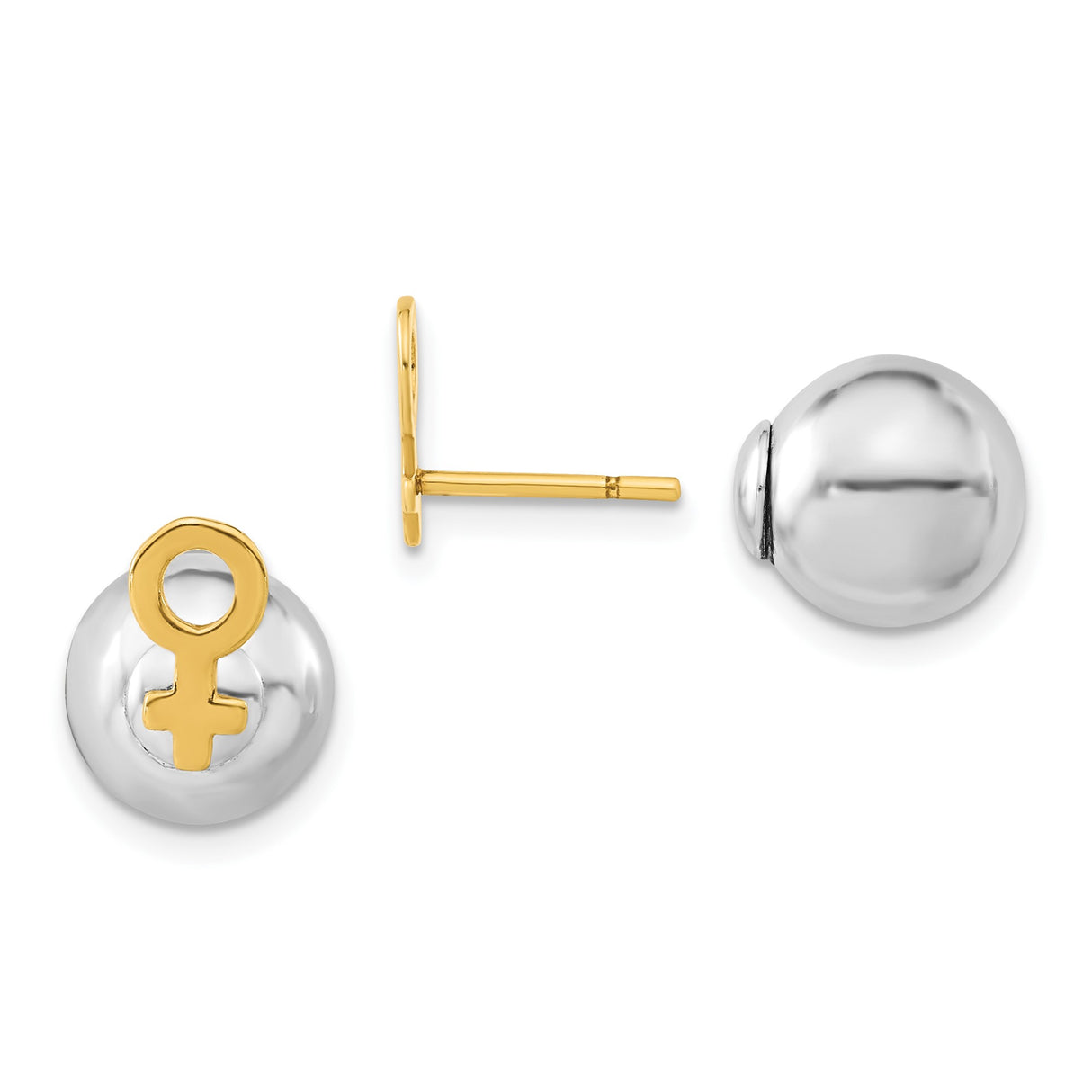 Sterling Silver Stud Earrings with Gold Plated Female Symbol, Feminist Empowerment Design