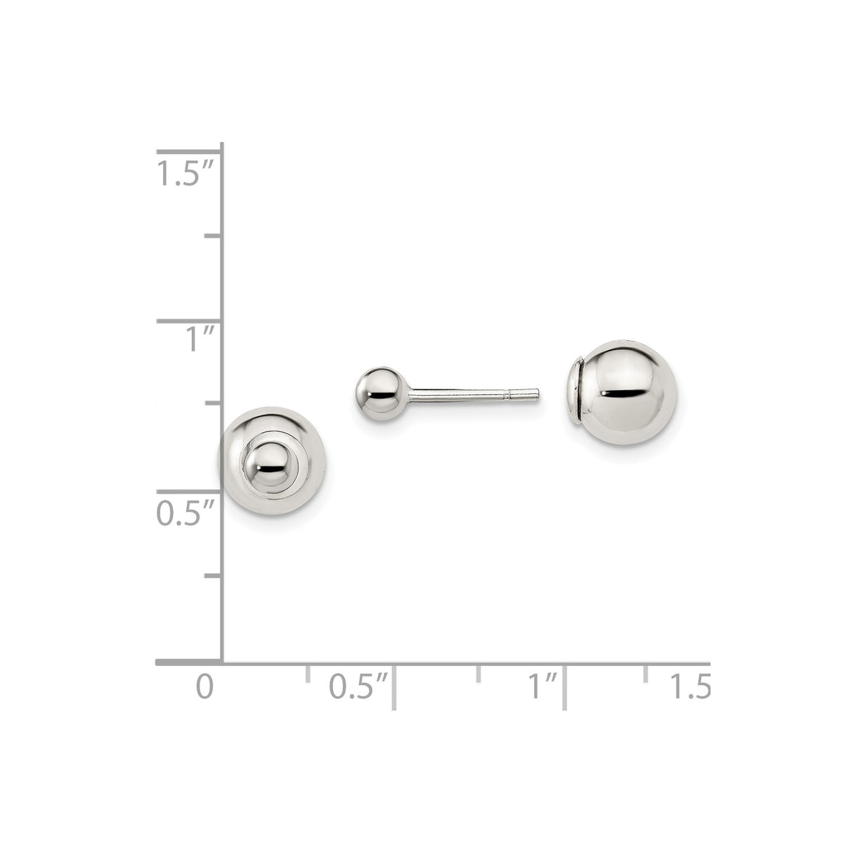 Sterling Silver Stud Earrings, Polished Round Ball Design, Unisex Minimalist Jewelry