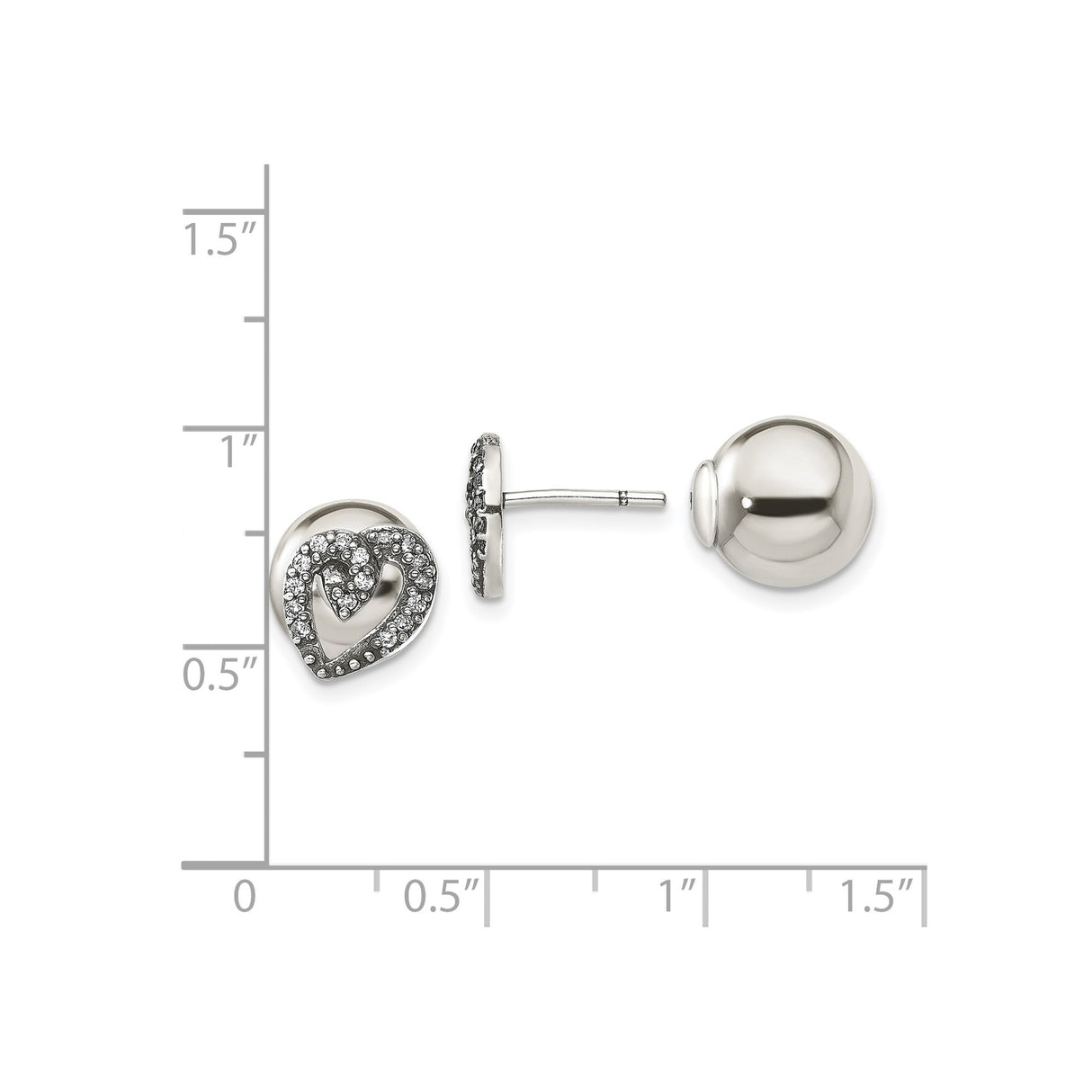 Sterling Silver Heart Stud Earrings with Cubic Zirconia Pavé Design