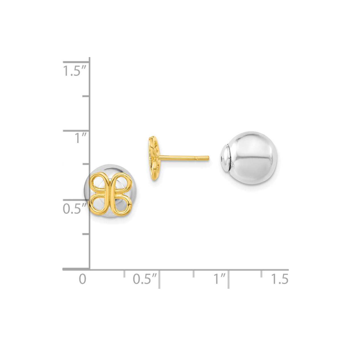 Sterling Silver Stud Earrings with Polished Sphere and Gold Plated Butterfly or Bow Design